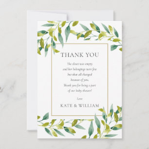 Remerciements Baby shower de feuillage verdoyant Carte de remerc