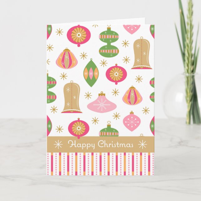 Remerciements Baubles Rétro / Carte de Noël Ornementale - Rose (Devant)