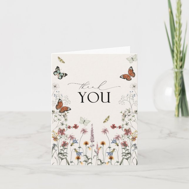 Remerciements Boho Fleur sauvage Rustic Butterfly Carte de remer (Devant)