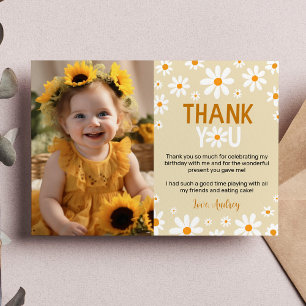 Remerciements Boho Light Daisy 1er Birthday Photo Carte de remer