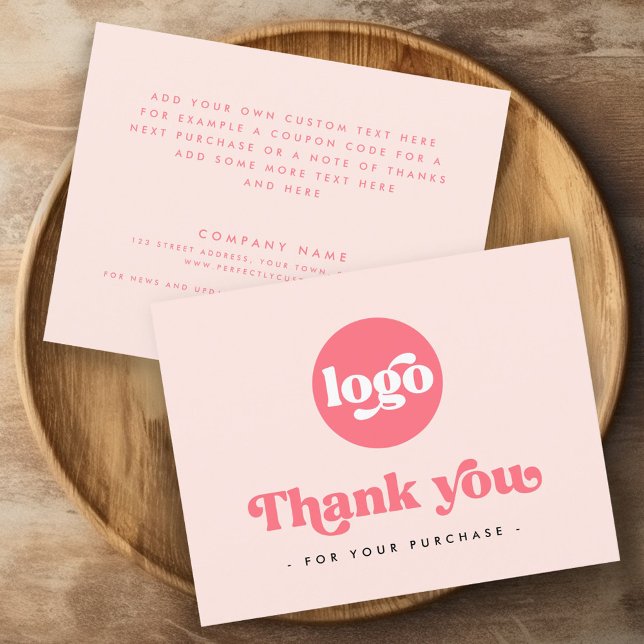 Remerciements Boho rétro ajouter le logo rose pâle carte de reme (Retro boho add logo blush pink thank you card)