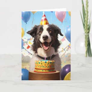 Remerciements Bordure Collie avec carte d'anniversaire de gâteau