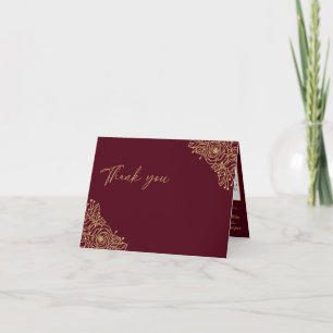 Remerciements Bourgogne Mariage floral or plié Carte de remercie