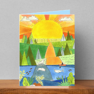 Remerciements Carte blanche de dessin de Mountain River Sunrise