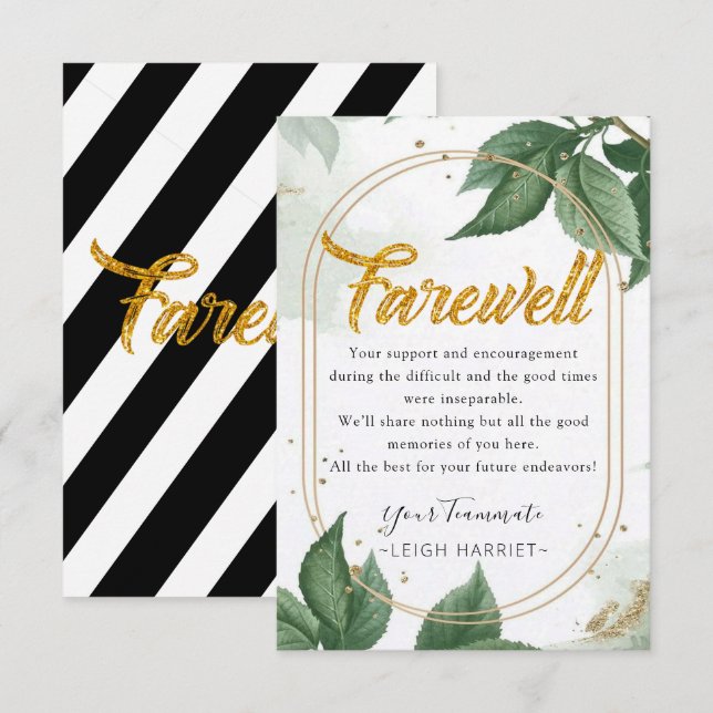 Remerciements Carte d'adieu de collègue d'Adieu moderne (Devant / Derrière)