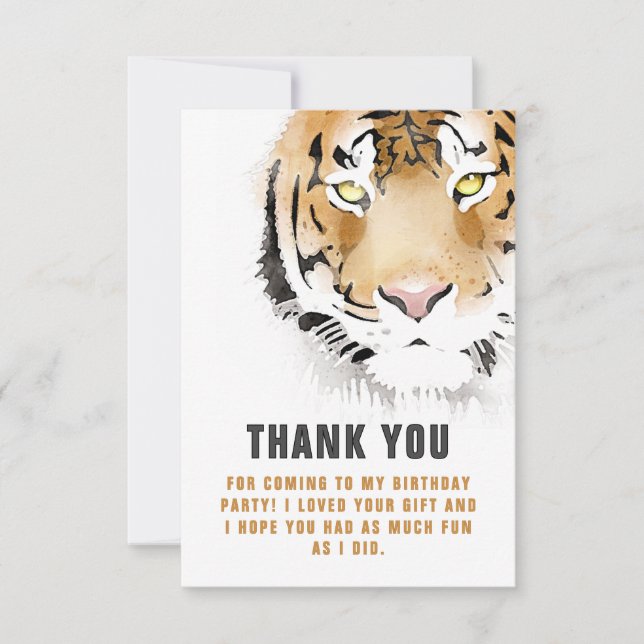 Remerciements Carte d'anniversaire à tête de tigre aquarelle  (Devant)