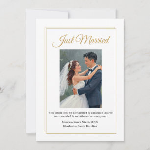 Remerciements Carte d'annonce de mariage à bordure dorée minimal