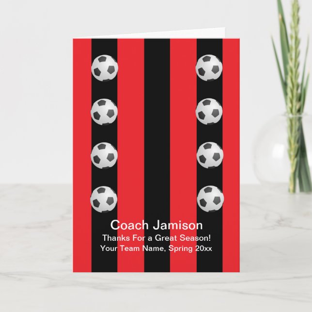Remerciements Carte de balle de soccer pour entraîneur, rouge/no (Devant)