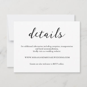 Remerciements Carte de détails de Mariage noir et blanc personna