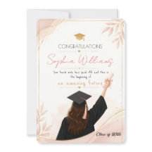 Carte de fin d'études élégante rose gold et fleurs