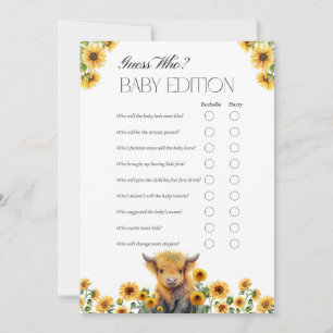 Remerciements Carte de jeu du Baby shower de la vache Cute Highl