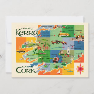 Remerciements Carte de l'Irlande Kerry & Cork 5x7 Grande Carte P