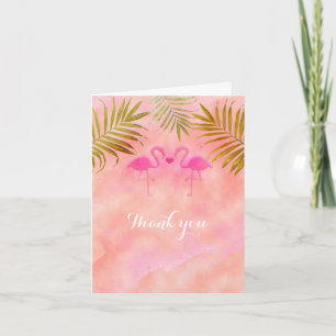 Remerciements Carte de mariage plage aquarelle deux flamants ros