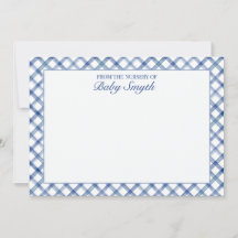 Carte de naissance en aquarelle bleue avec treilli
