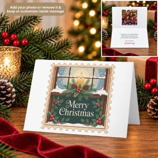 Remerciements Carte de Noël avec timbre-poste représentant une b