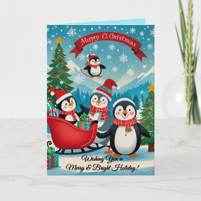 Remerciements Carte de noël de pingouins adorable (Devant)