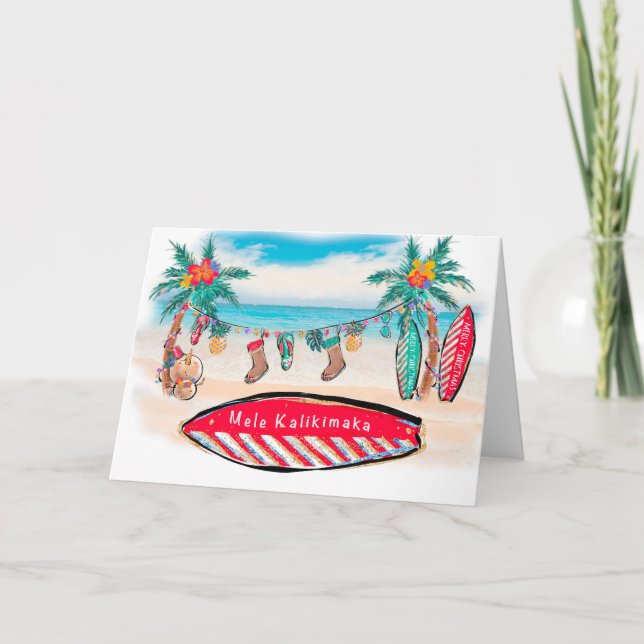 Remerciements Carte de Noël Hawaii Surf Board (Devant)