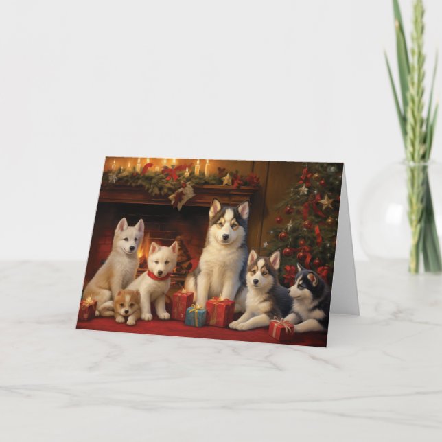 Remerciements Carte de Noël Husky Sibérien (Devant)