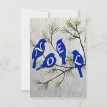 Carte de Noël "NOEL" avec Oiseaux bleus 