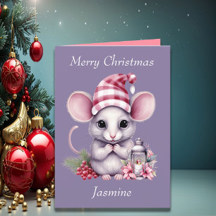 Remerciements Carte de Noël Pink Mouse mignonne