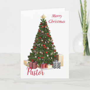 Remerciements Carte de Noël pour le Pasteur avec un arbre devant
