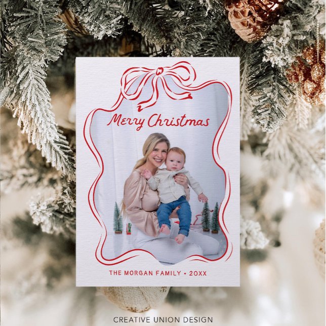 Remerciements Carte de Noël Rustique Main Tirée Rouge Bow photo (Créateur téléchargé)