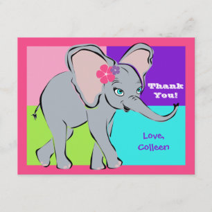 Remerciements Carte de note colorée d'éléphant de petite fille