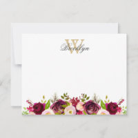 Carte de note de Monogramme floral de Bourgogne bo