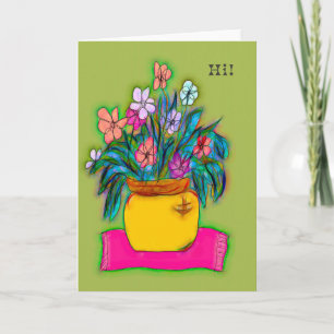 Remerciements Carte de note en pot de fleurs colorées