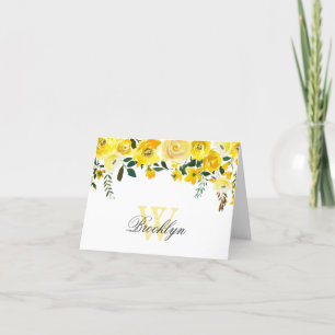 Remerciements Carte de note monographique en aquarelle jaune