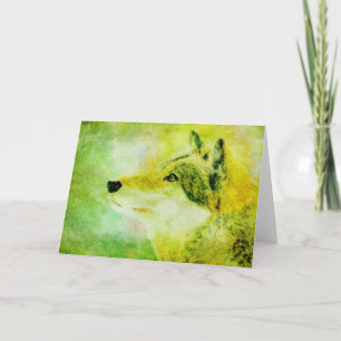 Remerciements Carte de note Peinture de loup vert, Art inspiré d