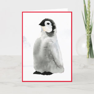 REMERCIEMENTS CARTE DE PENGUIN EN COULEUR D'EAU PLIÉE NOËL