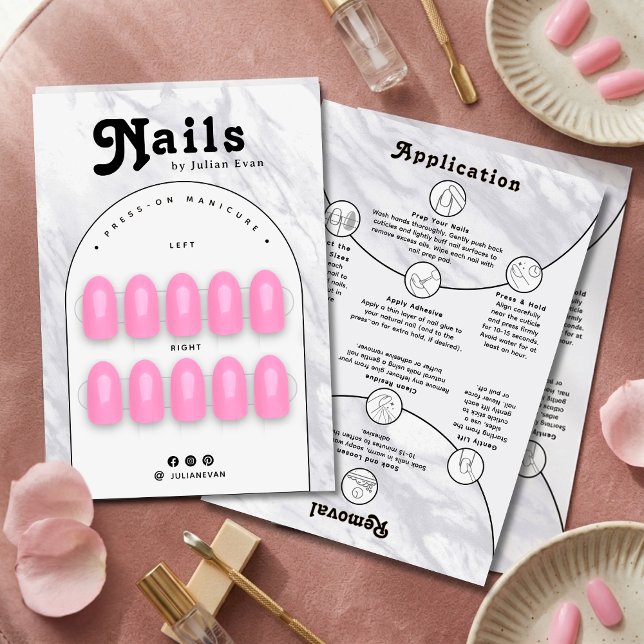 Remerciements Carte de Présentation de Packaging d'Ongles en Mar (Elegant White Marble Nail Packaging Display Card)