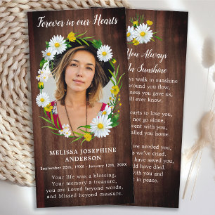Remerciements Carte de prière funéraire Rustique Floral