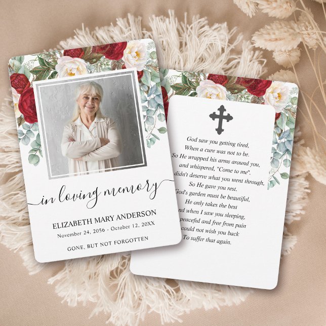 Remerciements Carte de prières funéraires couleur rose rouge (Créateur téléchargé)