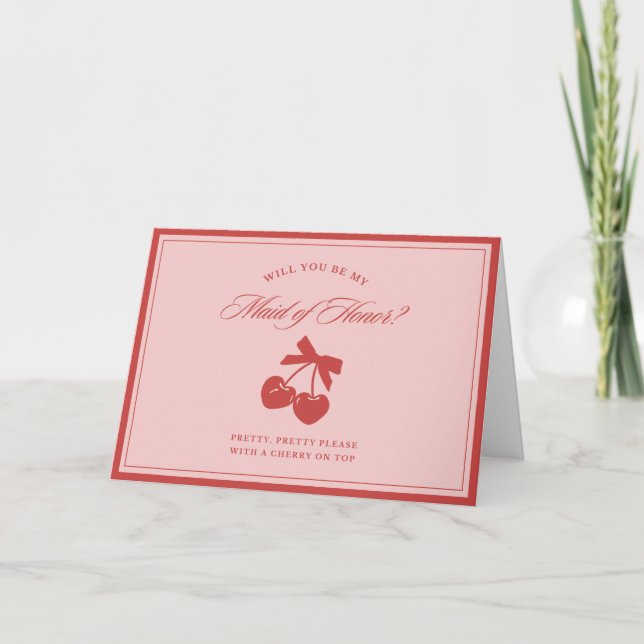 Remerciements Carte de proposition Chic Pink Bow & Cherry Maid o (Devant)