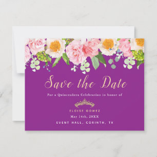 Remerciements Carte de Quinceañera Fleurie Violet Royal pour Sau