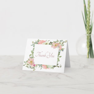Remerciements Carte de remerciement à cadre floral aquarelle ros