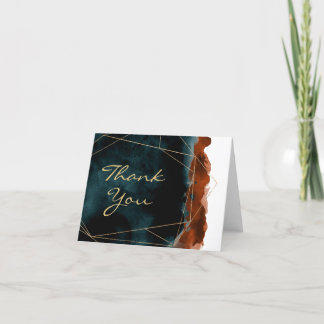 Remerciements Carte de remerciement à l'aquarelle sarcelle et or