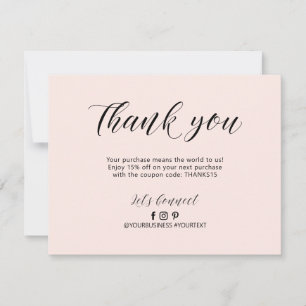 Remerciements Carte de remerciement avec lettrage rose pour entr