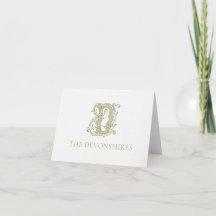 Carte de remerciement avec monogramme « D » vert o