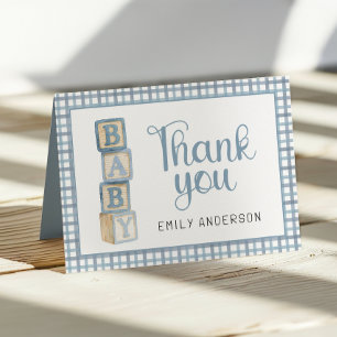 Remerciements Carte de remerciement bébé à carreaux bleu poussié