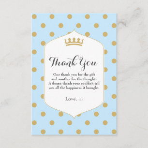 Remerciements Carte de remerciement Blue & Gold Dots Royal Crown