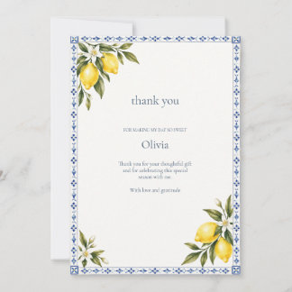 Remerciements Carte de Remerciement Carrelage Bleu Citron Amalfi