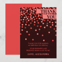 Carte de remerciement chic avec confettis rouges e