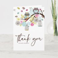 Carte de remerciement Colorés Hiboux et Feuilles q