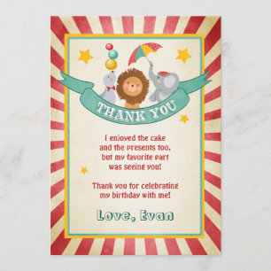 Remerciements Carte de remerciement d'anniversaire cirque Carnav