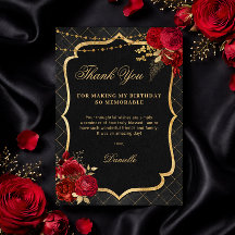 Carte de remerciement d'anniversaire plate noire,