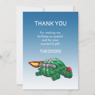 Remerciements Carte de remerciement d'anniversaire Tortue Fusée