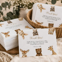 Carte de remerciement de baby shower safari neutre